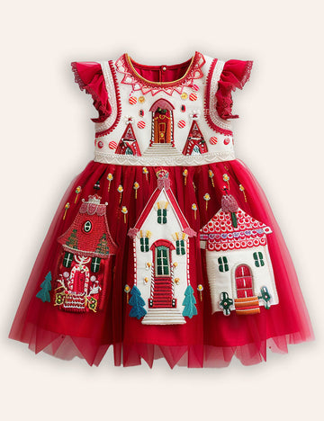Gingerbread House Applique Tulle Dress